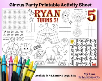 Personalized Circus Party Activity Sheet: Printable Birthday Coloring Page (PDF & JPEG)