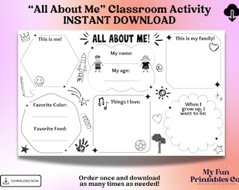All About Me Activity Sheet: Back to School Printable Worksheet (8.5x14 PDF)