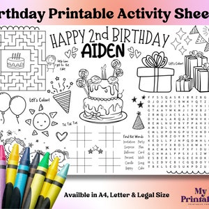 Personalized Birthday Activity Sheet: Printable Party Coloring Page (PDF & JPEG)