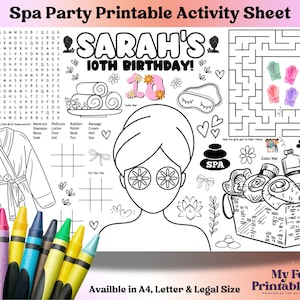 Spa Party Activity Sheet: Personalized Coloring Page (Digital Download)