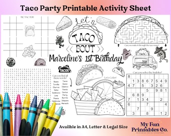 Personalized Taco Party Activity Sheet: Printable Coloring Page (PDF Download