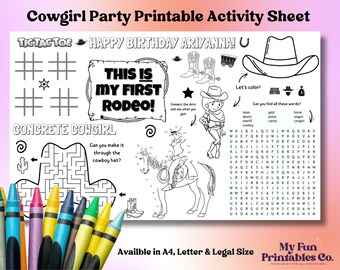 Personalized Cowgirl Birthday Activity Sheet: Printable Coloring Page (PDF & JPEG)