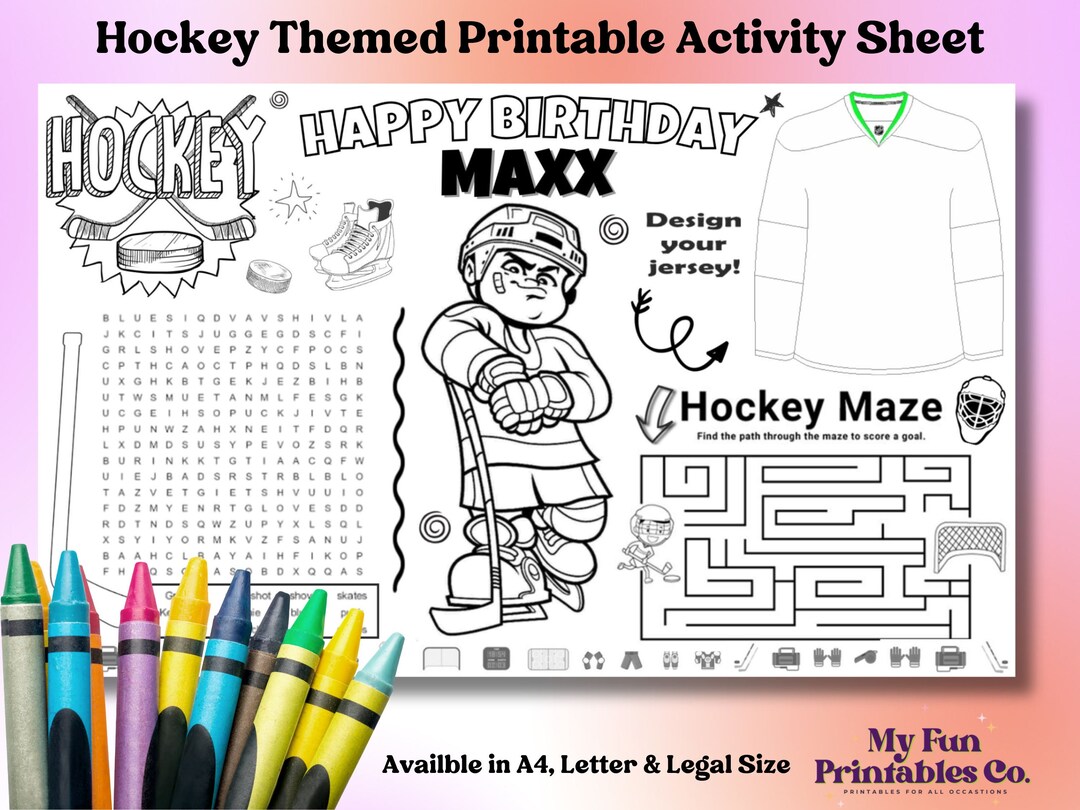 Printable Activity Sheet, Hockey Party Printable, Hockey Party Decor ...