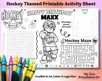 Personalized Hockey Birthday Activity Sheet: Hockey Party Favor (PDF & JPEG Digital Download