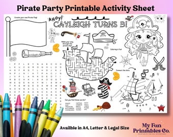 Personalized Pirate Activity Sheet: Printable Birthday Party Game (PDF & JPEG)