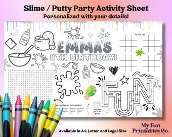 Personalized Slime Party Activity Sheet: Printable Birthday Coloring Page (PDF & JPEG)