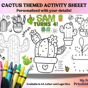 Cactus Party Activity Sheet: Personalized Coloring Page (Digital Download)