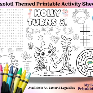 Afdrukbaar activiteitenblad, Axolotl Party Printable, Axolotl Party Decor, Axolotl Kleurplaat, Axolotl Verjaardag, Axolotl Loot Bag, Axolotl