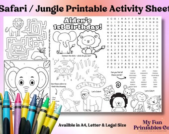 Personalized Safari Birthday Activity Sheet: Jungle Theme Printable (PDF & JPEG)