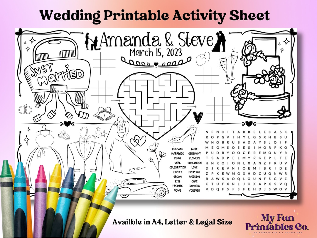 Wedding Activity Sheet, Wedding Printable, Personalized Wedding Decor, Wedding Printable ...