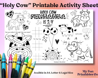 Personalized Cow Birthday Activity Sheet: Printable Party Decor (Digital Download)