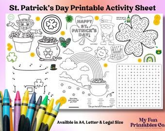 Printable St Patrick Activity Sheet, St Patricks Day Printable, St Patricks Day Decor, Spring Printable Activity, St Patricks Day Coloring