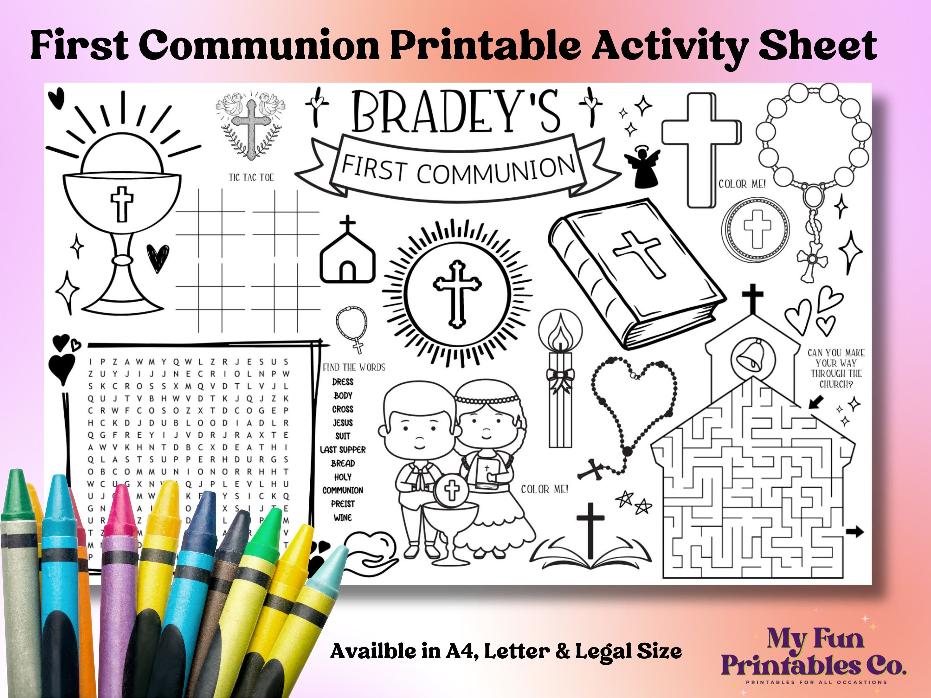 Printable First Communion Activity Sheet First Communion Party