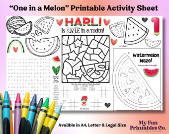 One in a Melon Birthday Activity Sheet: Personalized Coloring Page (PDF & JPEG Digital Download