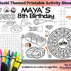 Personalized Sushi Birthday Activity Sheet: Sushi Party Favor (PDF & JPEG)