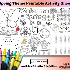 Spring Activity Sheet: Printable Coloring Page, Maze, and Word Search (Digital Download)