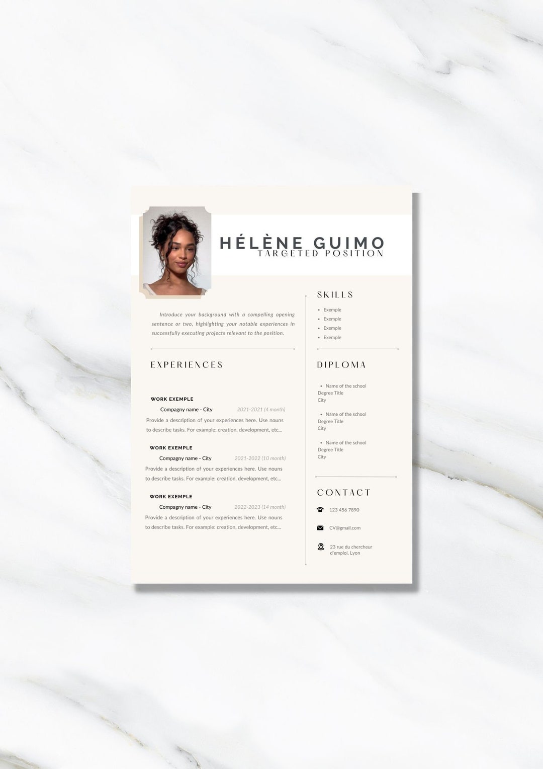 Minimalist CV Template, White Photo CV, White CV, Women's CV