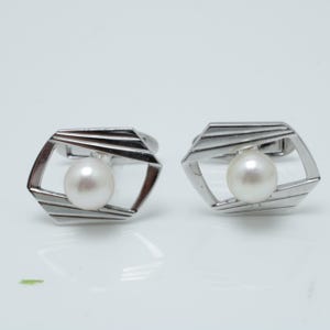 Vintage Mikimoto Pearl Cufflinks Sterling Silver