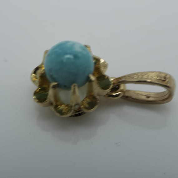 Vintage Turquoise Pendant 14k Yellow Gold Pendant - image 3