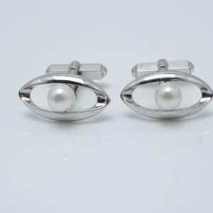 Vintage Mikimoto Pearl Cufflinks Sterling Silver