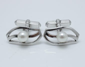 Boutons De Manchette Mikimoto Or 14K Avec Perles - Vintage, Perles Cultivées, Boîte D'origine, Excellent état