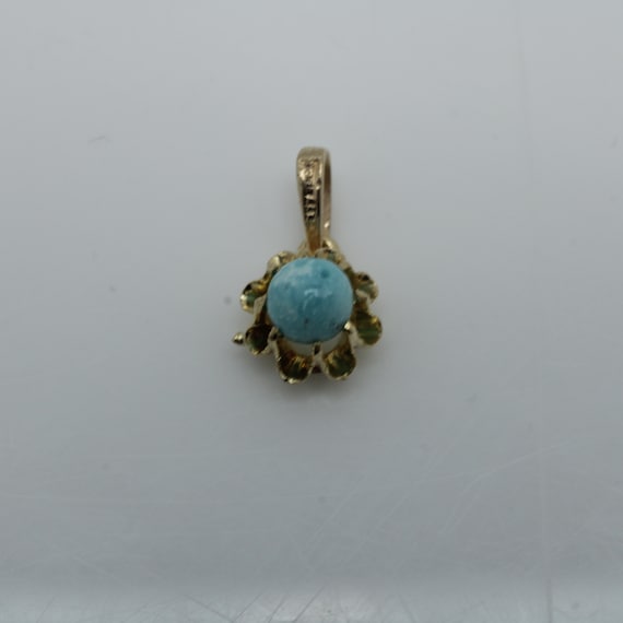 Vintage Turquoise Pendant 14k Yellow Gold Pendant - image 1