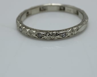 Art Deco Diamond Ring 14k White Gold Wedding Band size 5.5