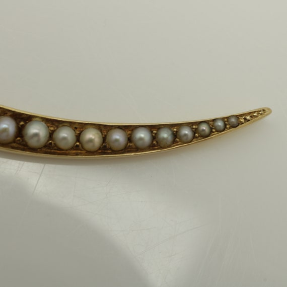 Vintage Crescent Moon Seed Pearl Pendant 14k Yell… - image 5