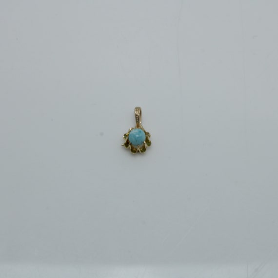 Vintage Turquoise Pendant 14k Yellow Gold Pendant - image 4