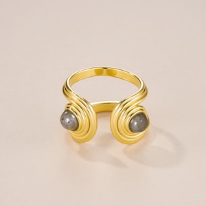 Natural Brown Gemstone Open Ring, 18K Gold Plated Adjustable Ring, Stackable Statement Ring, Minimalist Jewelry Gift, Boho Chic Ring