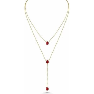 Women's 18K Gold Plated Layered Y Necklace with Ruby Teardrop Pendant