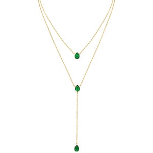 Collar de esmeralda chapado en oro de 18k, colgante minimalista de gema verde, joyería elegante estilo bohemio para combinar en capas.