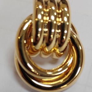 Vintage Gold Tone Door Knocker Earrings, Double Love Knot Stud Earrings, Shiny Classic Statement Jewelry, Retro Elegant Pierced Earrings