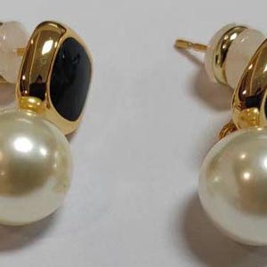 Pendientes colgantes vintage de perlas negras, pendientes geométricos chapados en oro de 18 quilates, pendientes de perlas de imitación, elegante joya retro para regalar.