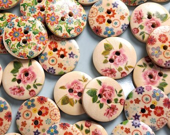 Cute Wooden Buttons Vintage Style Flower Buttons Wood Decorative Buttons for Sewing Crafts DIY Home Decor Embellishments Handbag Closures