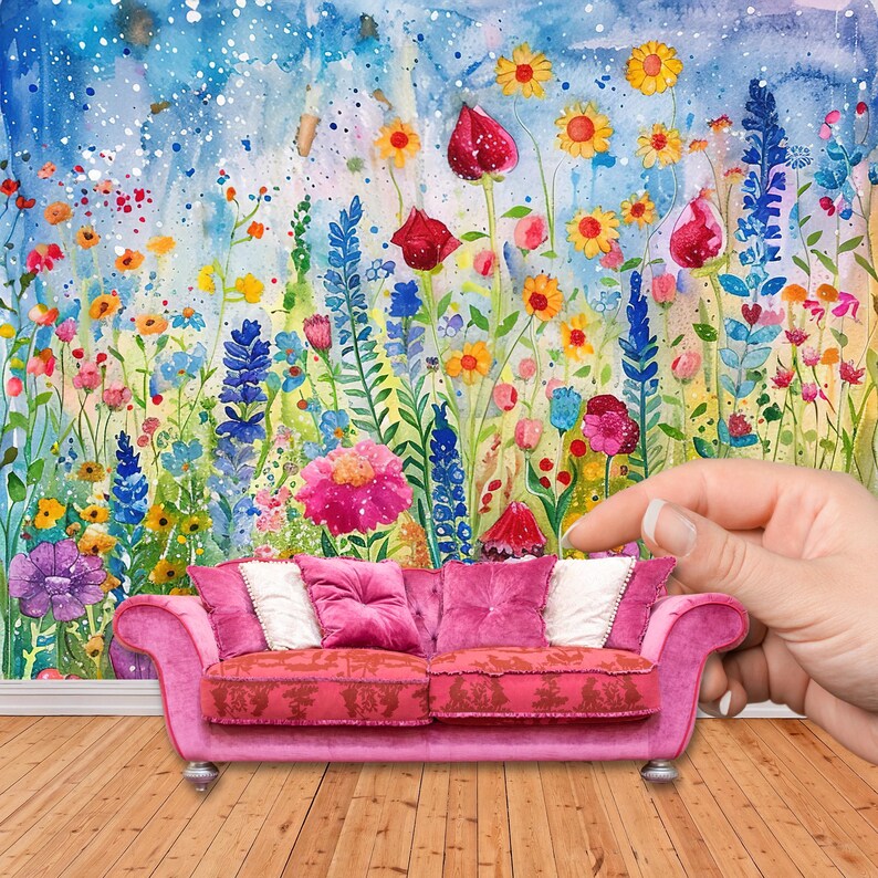 Dollhouse Wallpaper Bundle, Miniature Wall Mural Wallpaper, Printable