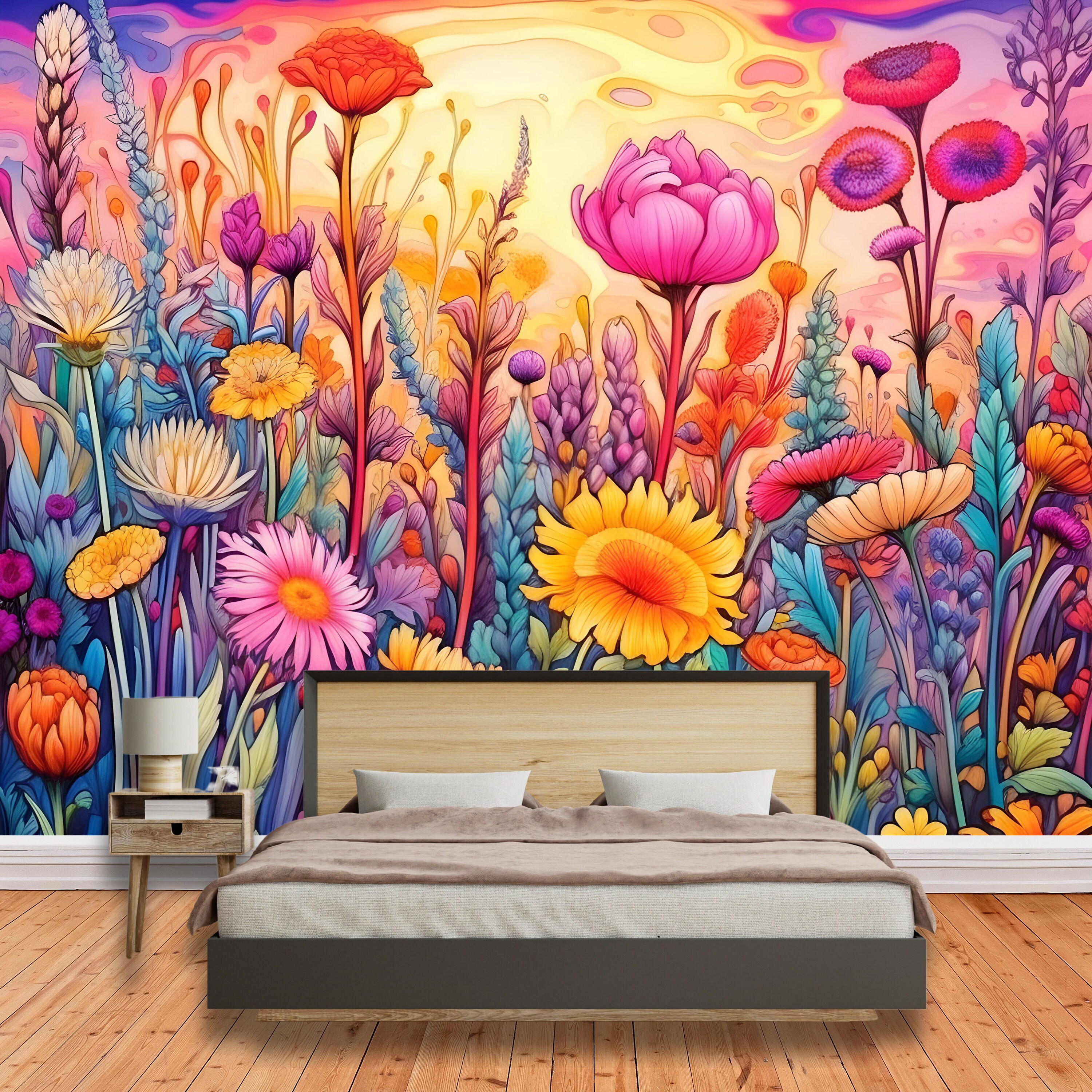 Wildflower Wallpaper Mural Floral Peel and Stick Mural Wallpaper ...
