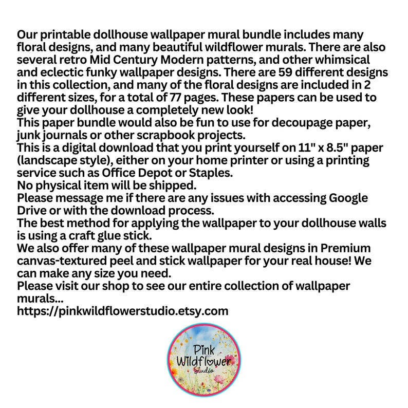 Dollhouse Wallpaper Bundle, Miniature Wall Mural Wallpaper, Printable