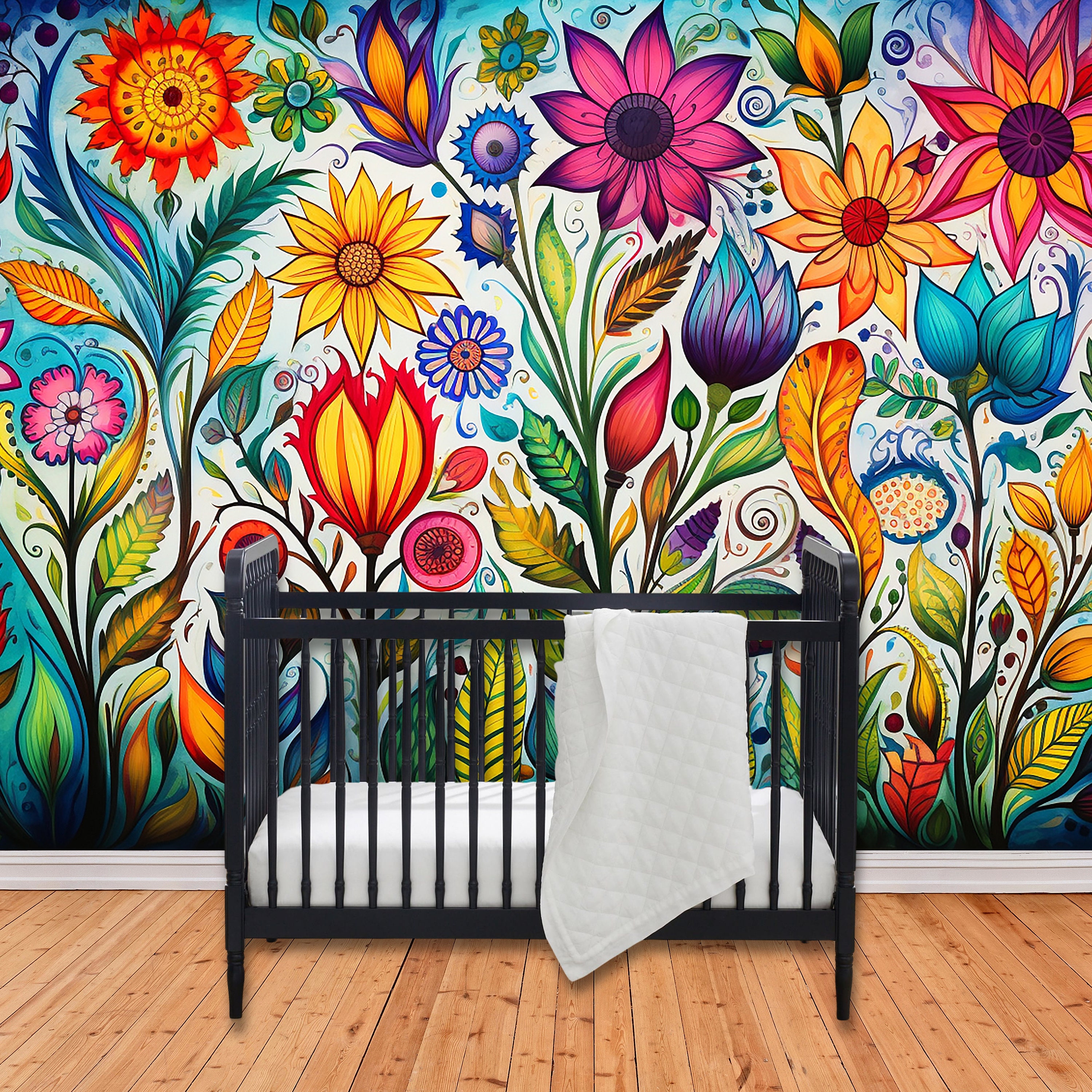 Wildflower Wallpaper Mural Boho Floral Peel and Stick Mural Wallpaper ...