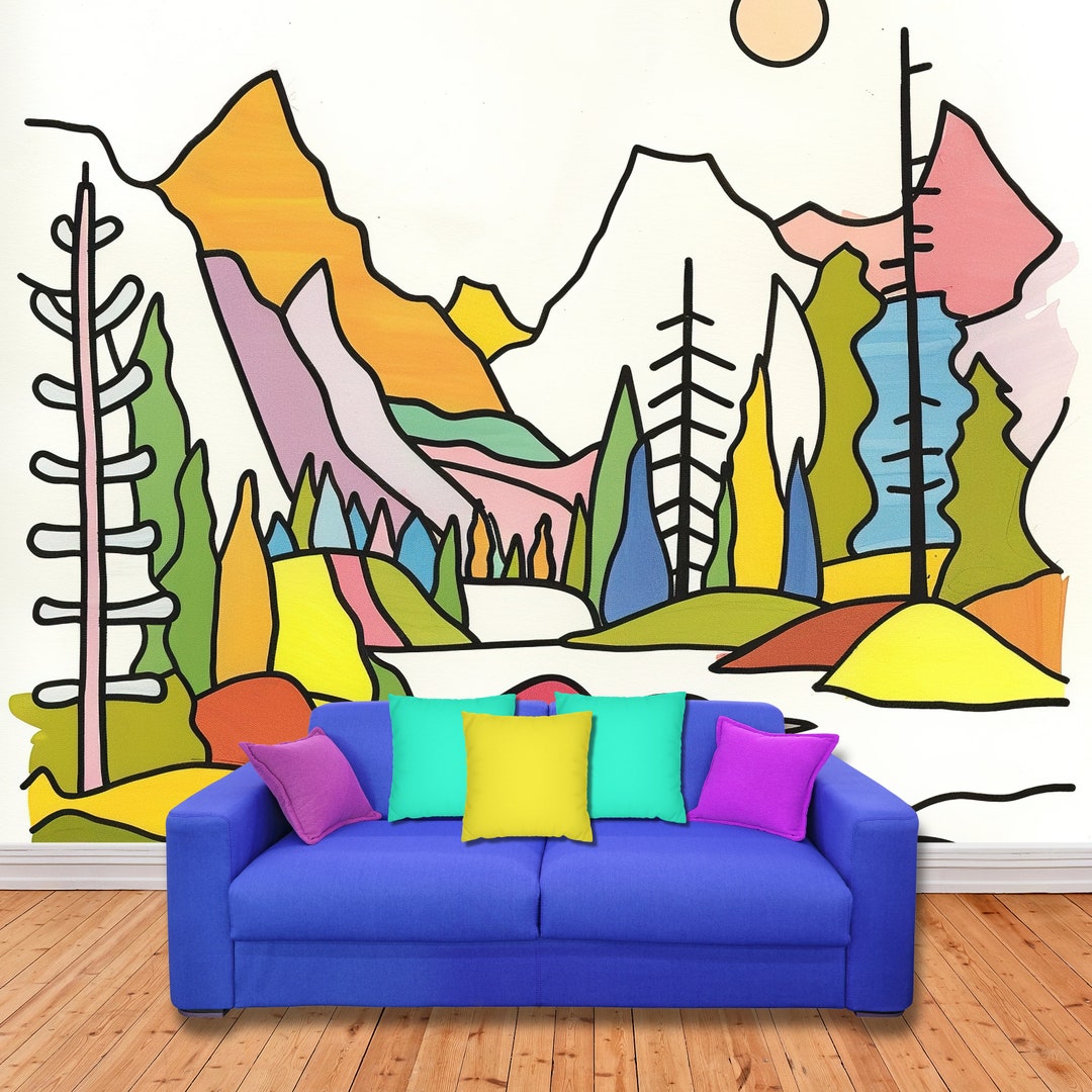 Cool Mountain Wallpaper Mural Peel and Stick Mural Wallpaper Unique ...