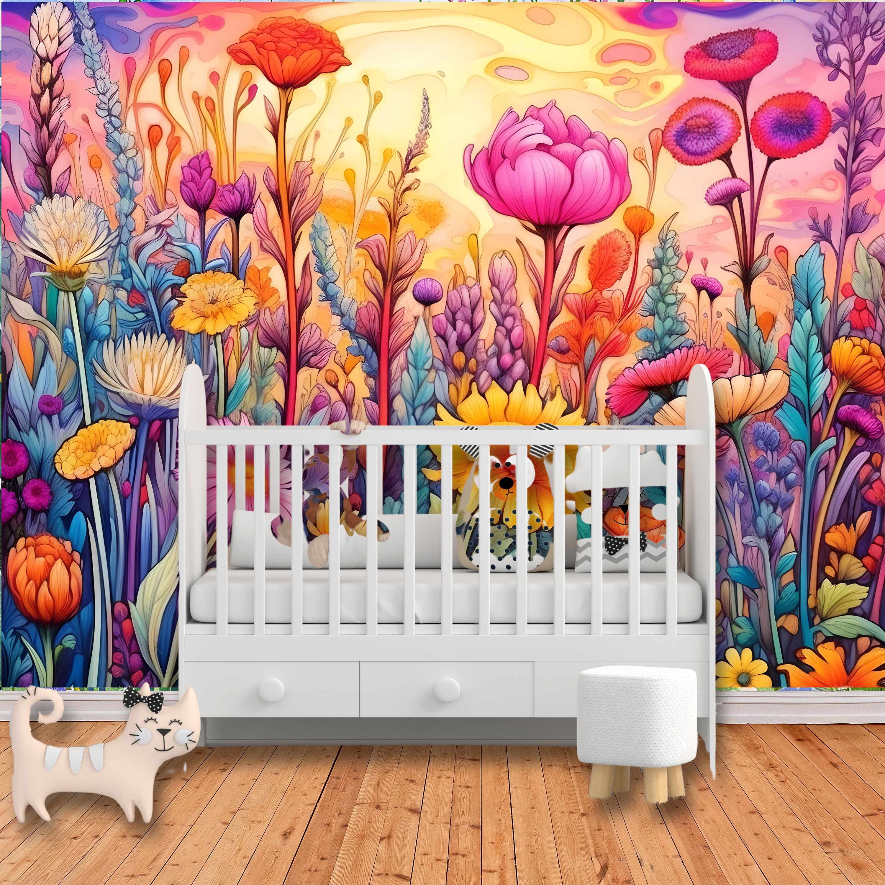 Wildflower Wallpaper Mural Floral Peel and Stick Mural Wallpaper ...