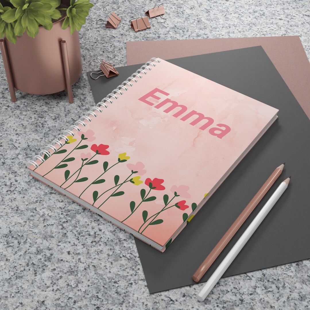 Notebook Emma Pink Floral Name Emma Spiral Notebook | Personalized Monogram Journal ...