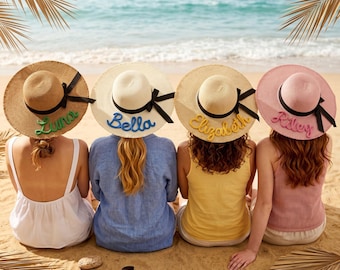 Beach Hat Personalized，Bride Hat for Sun，Custom Summer Hat，Wide Brim Beach Hat，Bachelorette Party Favors，Girls Trip Hats