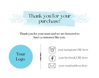Business Thank you Card template, Thank you for your purchase, Digital Thank you Card, Blue
