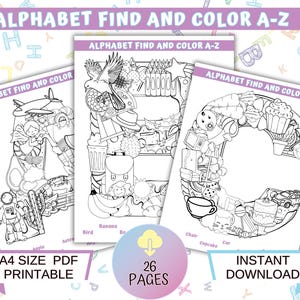 ABC de la recherche et de la coloration | Pages d&#39;activités de l&#39;alphabet de A à Z | Éducatif imprimable | Apprentissage amusant des lettres pour les enfants | Téléchargement numérique