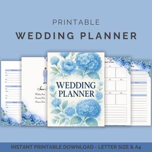 Blue Floral Wedding Planner | Printable Wedding Checklist, Timeline, Budget, & Guest List | Wedding Day Binder | Instant Download