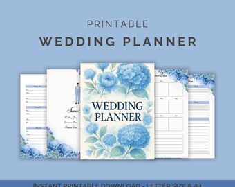 Blue Floral Wedding Planner | Checklist, Budget, Timeline (Instant Download)
