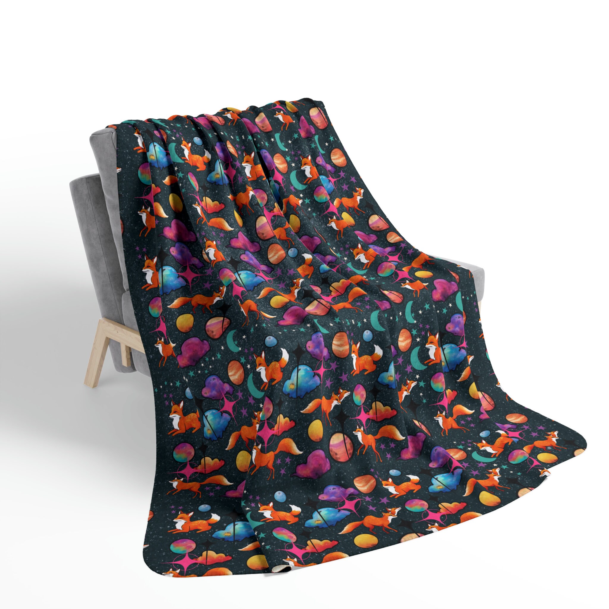 Space Foxes Fleece Sherpa Blanket