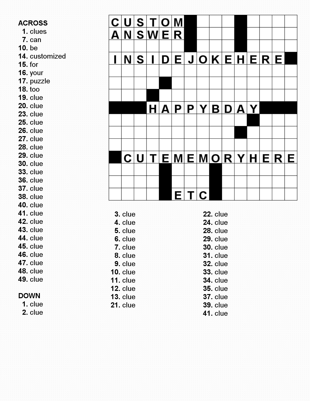Custom Crossword Puzzle Etsy