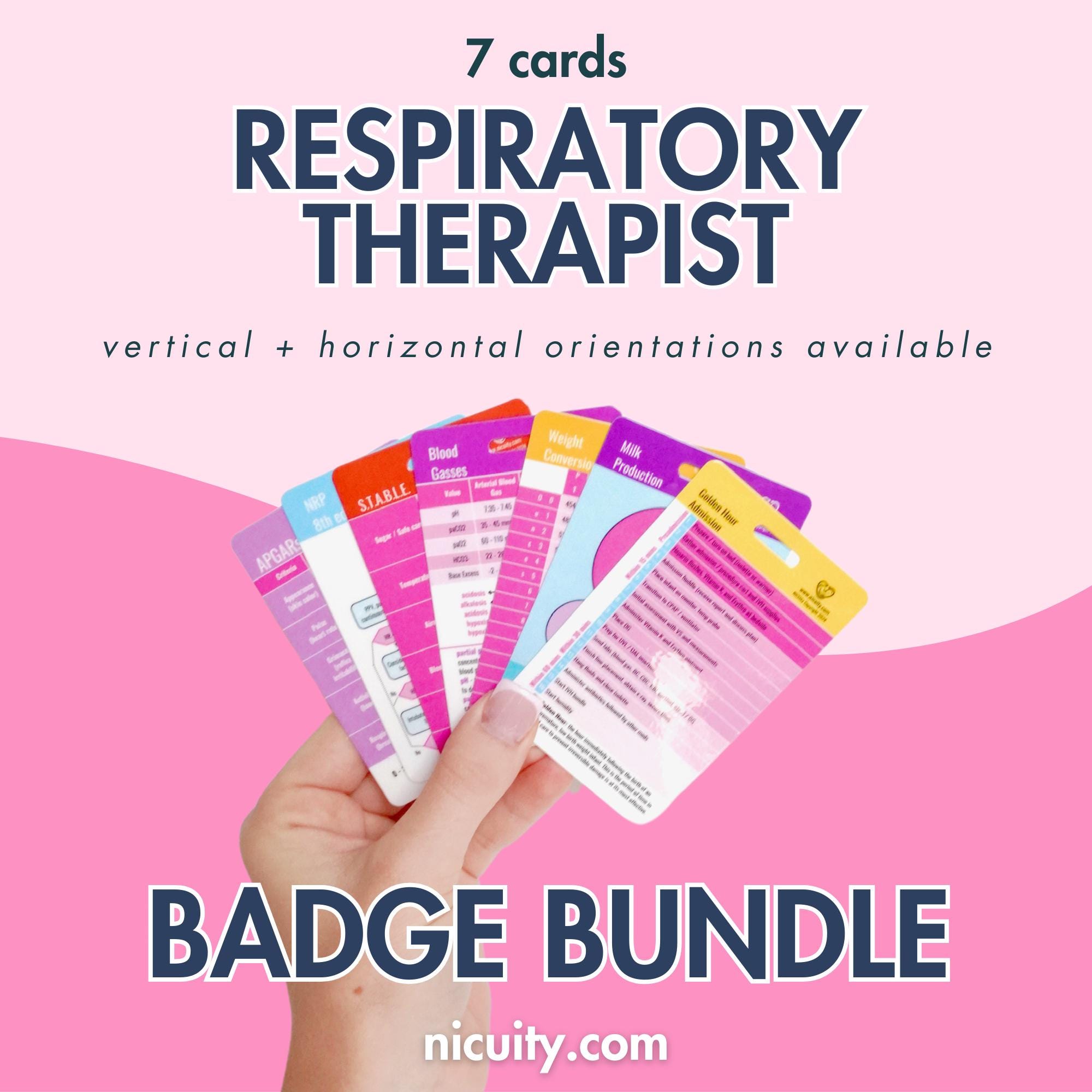 Respiratory Therapist Badge Reference Card Bundle | NICU RT Badge Cards | NRP, Blood Gasses, Weight Conversions, Golden Hour